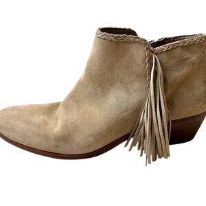 Sam Edelman boots Paige fringe bootie suede greige ankle stacked heel Sz 7.5